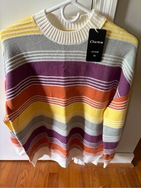 Chartou Striped Crewneck Sweater in Yellow, Purple, Orange, Gray & White